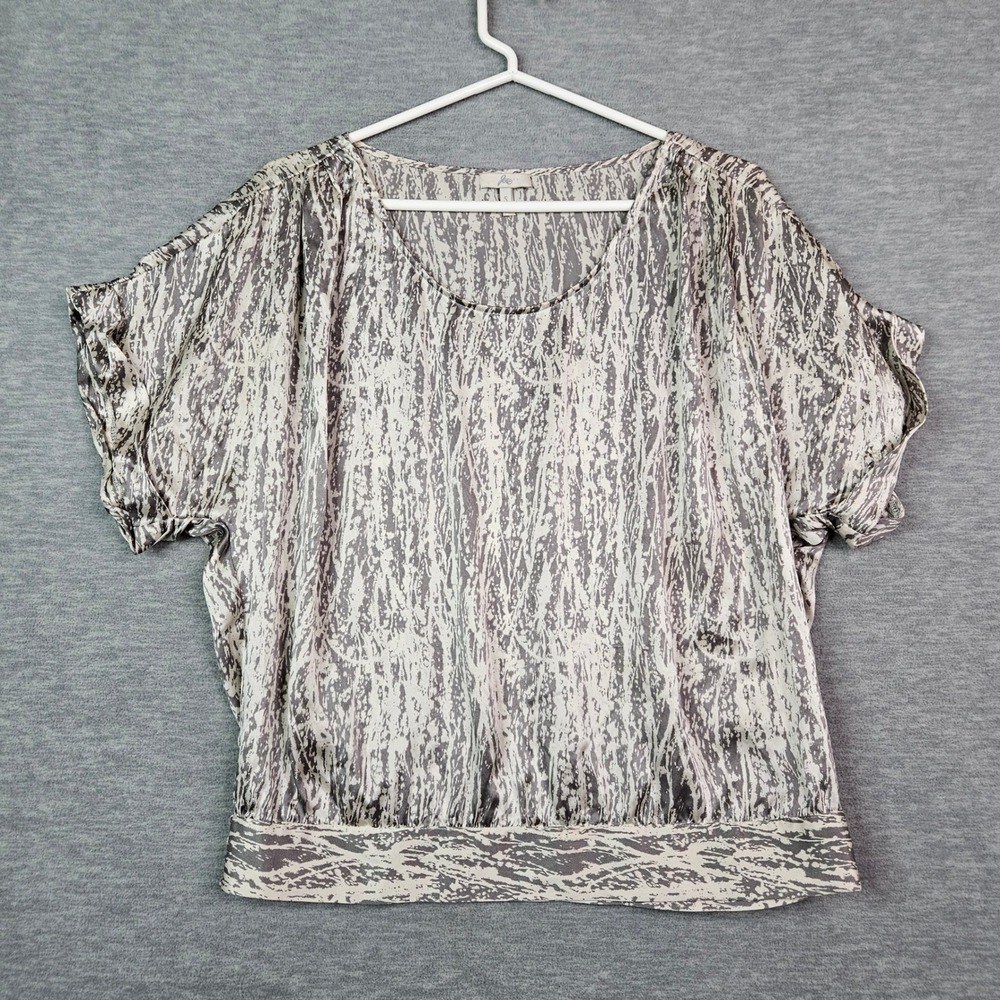 Joie Women's Size Small Grey Abstract Print 100% Silk Short Sleeve Blouse